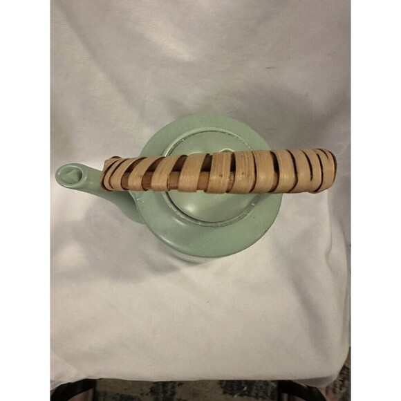 Celadon Jade Teapot Pot For Vietnamese Lotus Tea 12w X 13h Bamboo Handle Pottery - Picture 4 of 5